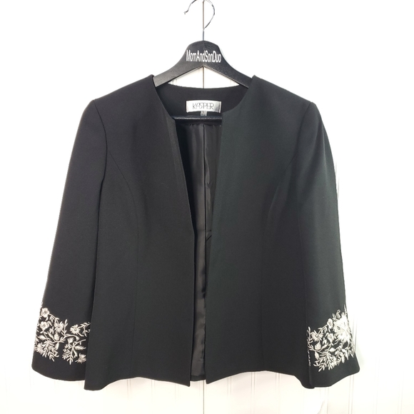 Kasper Black Crepe Embroidered Jacket Blazer NEW - Picture 3 of 8